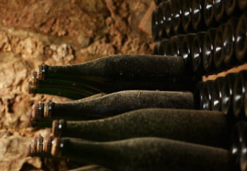 cave à vin avec des bouteilles de bulles d'ange du Château Sainte Croix